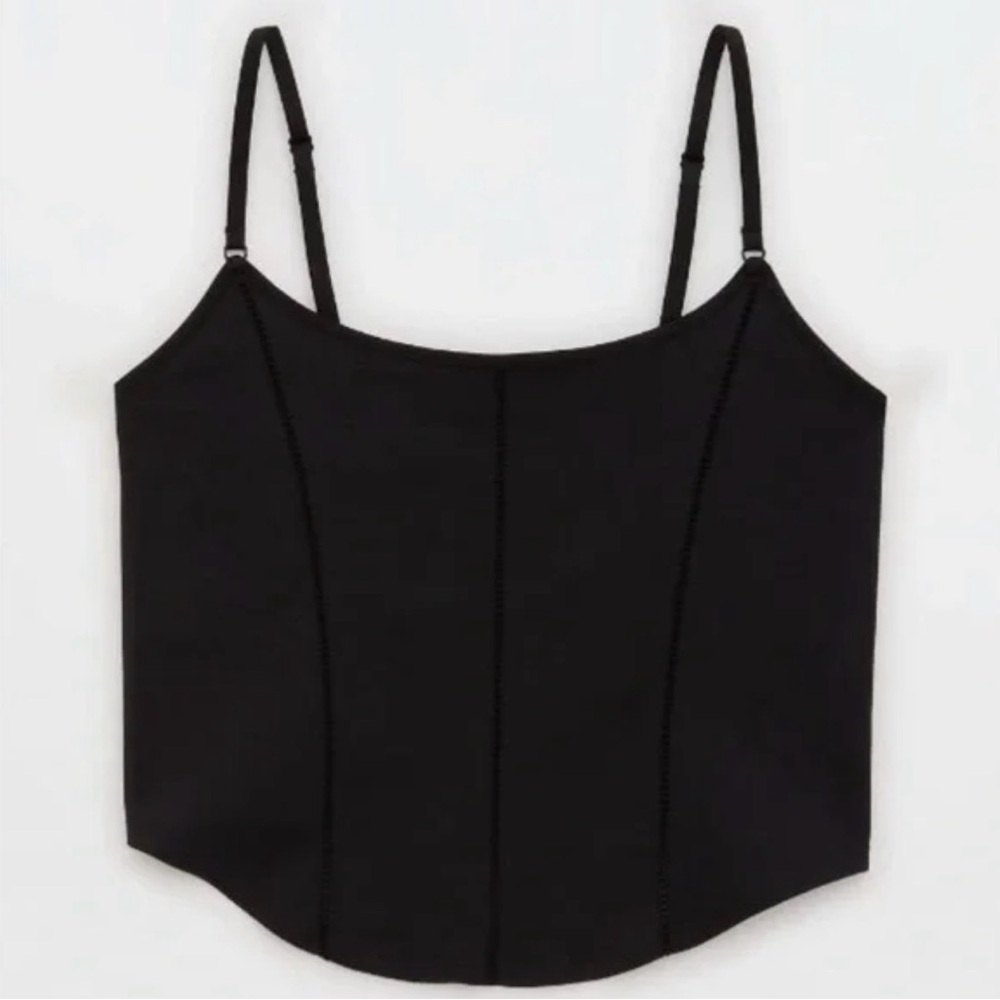 Aerie Superchill Seamless Corset Tank Top in True Black - Picture 2 of 6